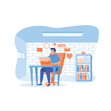 Man working from home  Illustration