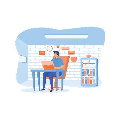 Man working from home  Illustration
