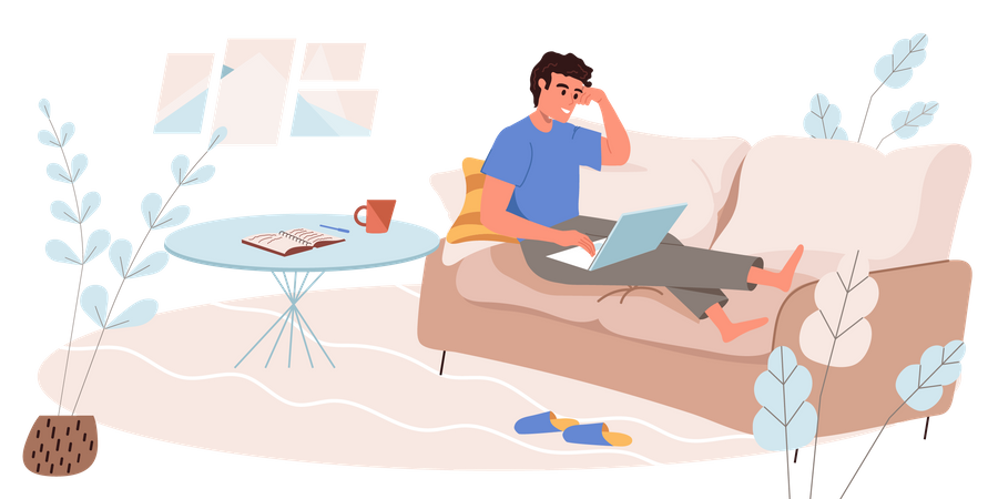 Man Working From Home  Illustration