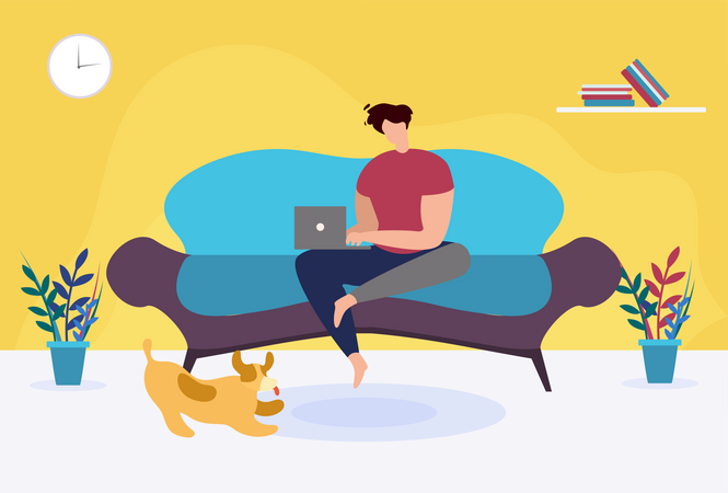 Man working from home  Illustration