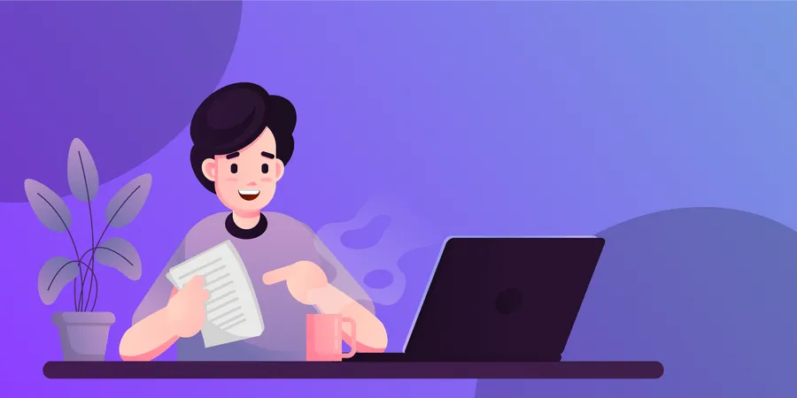 Man working from home  Illustration