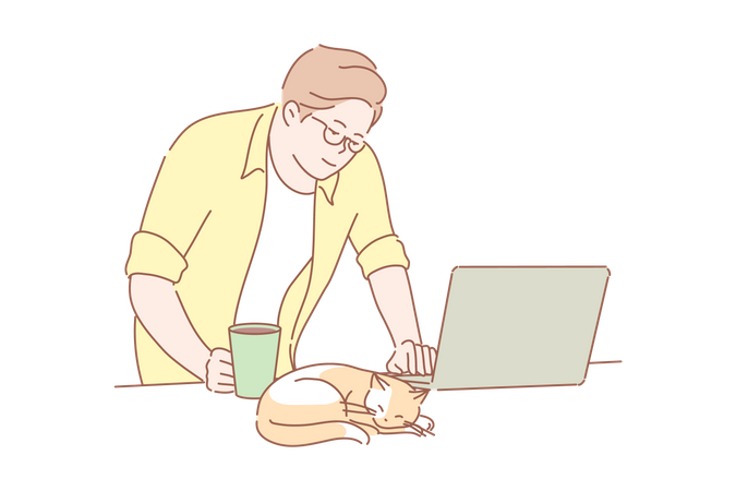 Man working from home  Illustration