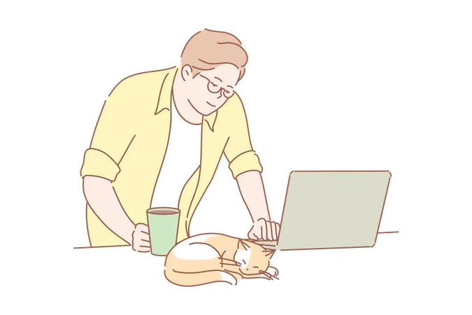 Man working from home  Illustration