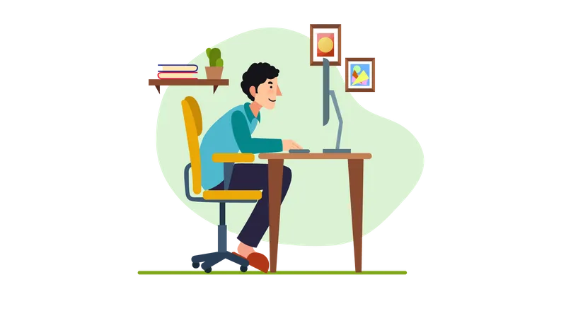 Man working from home  Illustration