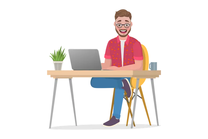 Man working from home  Illustration