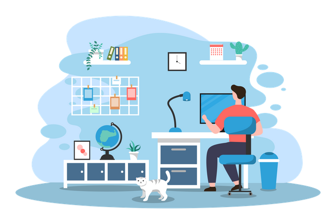 Man working from home  Illustration