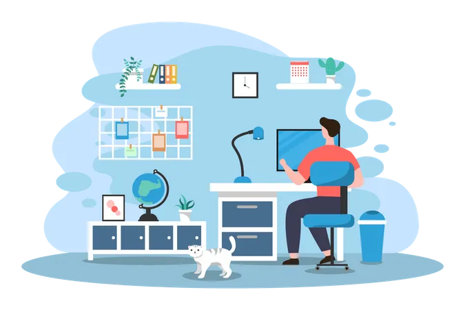 Man working from home  Illustration