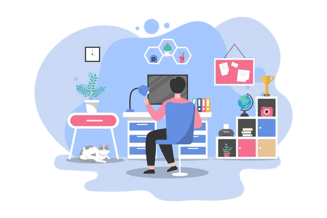 Man working from home  Illustration