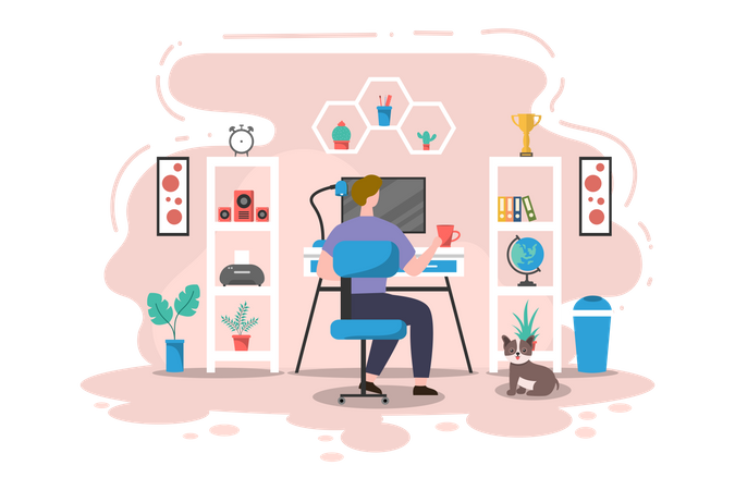 Man working from home  Illustration