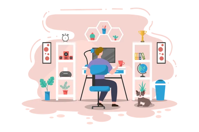 Man working from home  Illustration