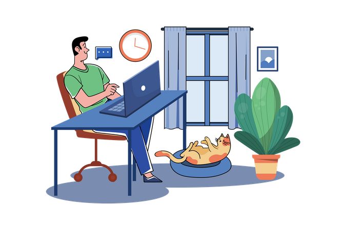 Man working from home  Illustration