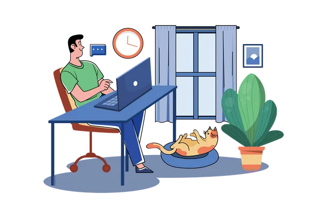 Man working from home  Illustration