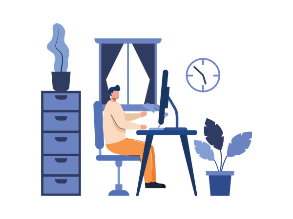 Man working from home  Illustration