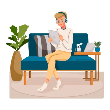 Man working from home  Illustration