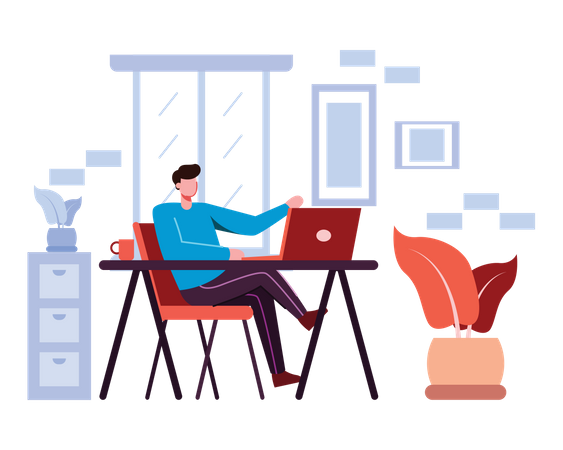 Man working from home  Illustration