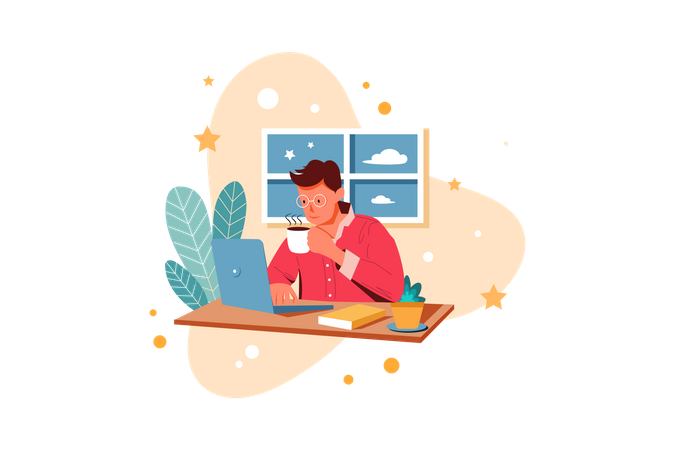 Man working from home  Illustration