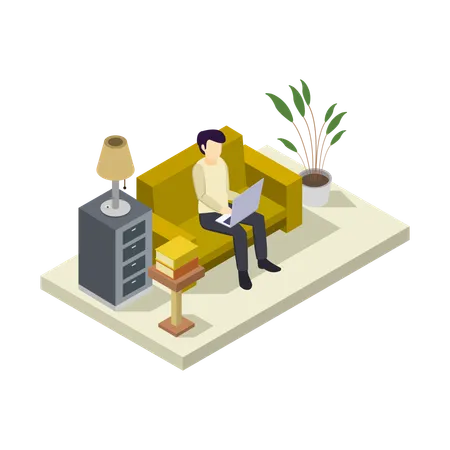 Man Working From Home  Illustration