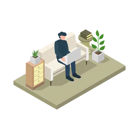 Man Working From Home  Illustration