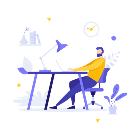 Man working from home  Illustration