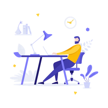 Man working from home  Illustration