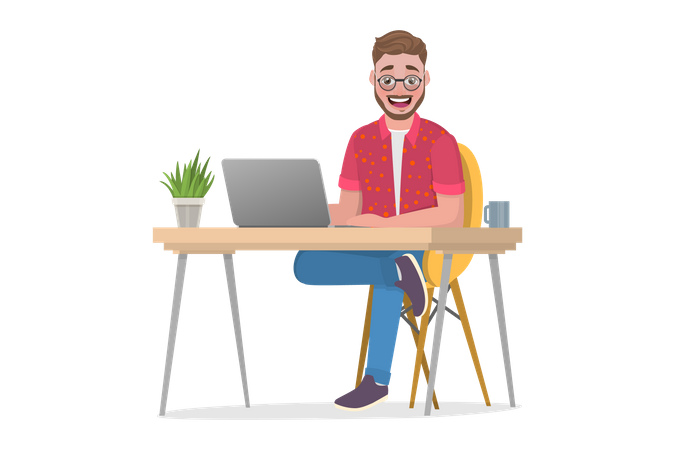 Man working from home  Illustration