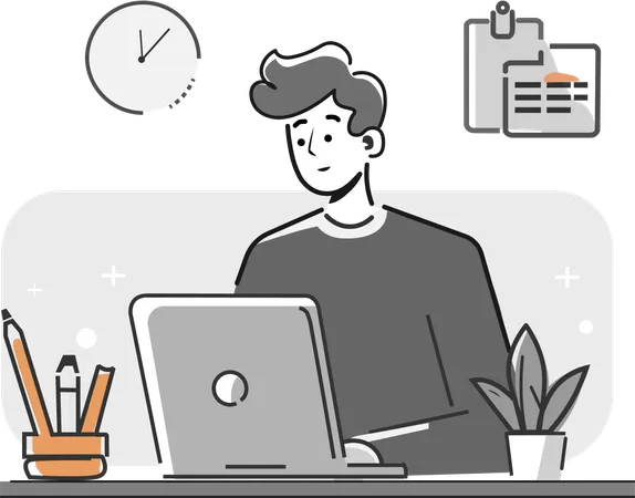 Man working from home on laptop  Illustration