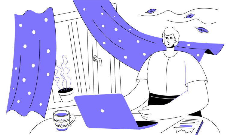 Man working from Work from home Illustration