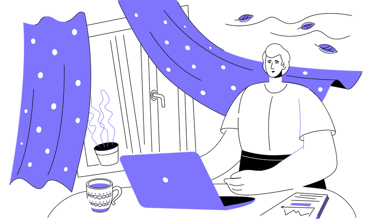 Man working from Work from home  Illustration