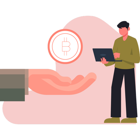 Man working hand bitcoin  Illustration