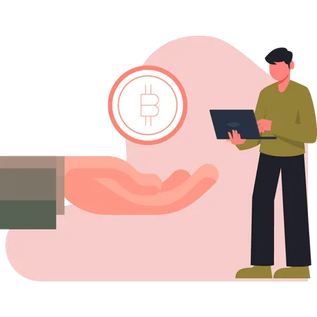 Man working hand bitcoin  Illustration