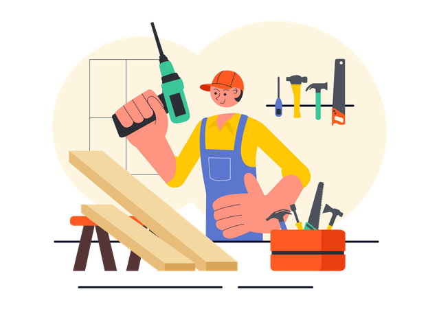 Man working in carpentry workshop  Illustration