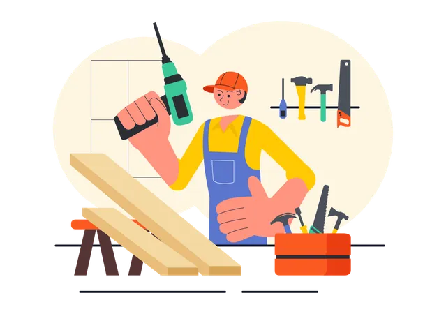 Man working in carpentry workshop  Illustration