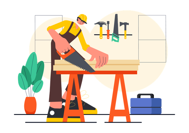 Man working in carpentry workshop  Illustration