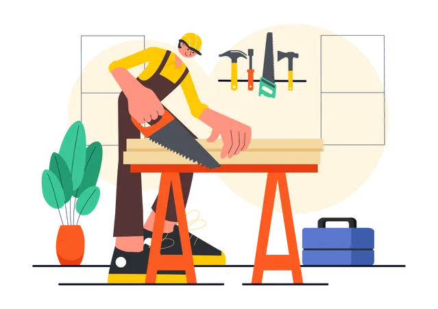 Man working in carpentry workshop  Illustration