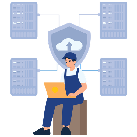 Man working in Cloud Data Security  Illustration