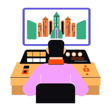 Man working in cyber world  Illustration