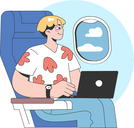 Man working in flight  Illustration