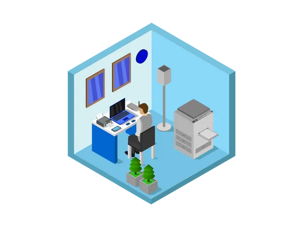 Man working in office Illustration