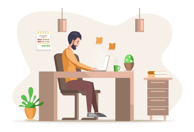 Man working in office  Illustration