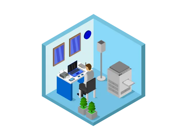 Man working in office  Illustration