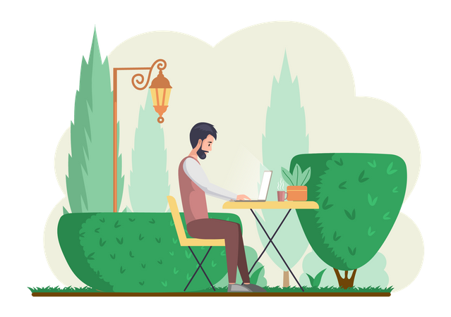 Man working in park  Illustration