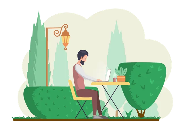 Man working in park  Illustration