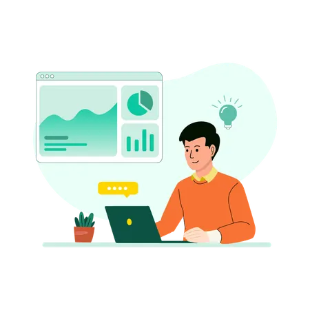 Man working in productive workspace  Illustration