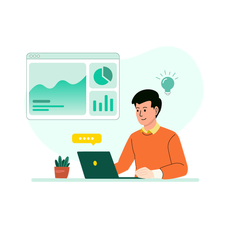 Man working in productive workspace Illustration