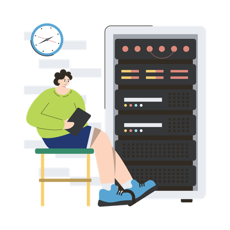 Man working in Server Room  Illustration