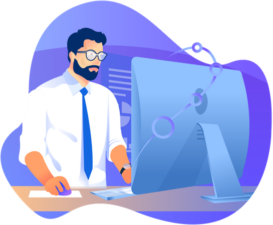 Man working in the computer in the office Illustration