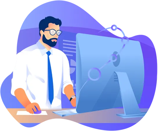 Man working in the computer in the office Illustration