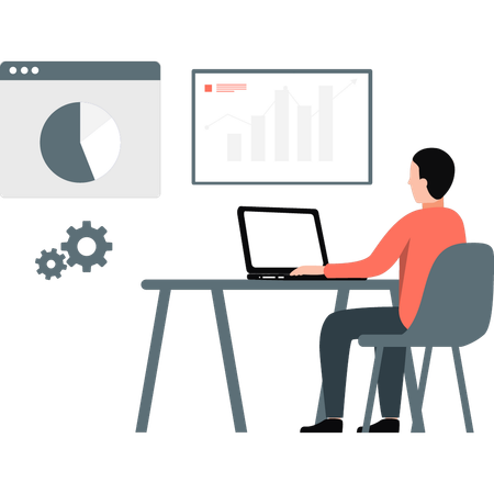 Man working laptop for analysis chart  Illustration