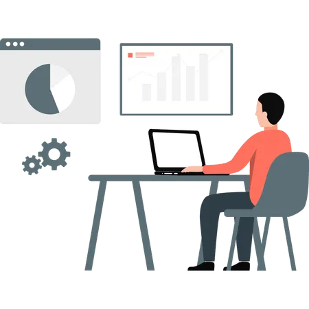 Man working laptop for analysis chart  Illustration