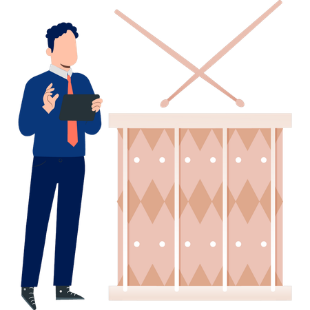 Man working musical drum  Illustration